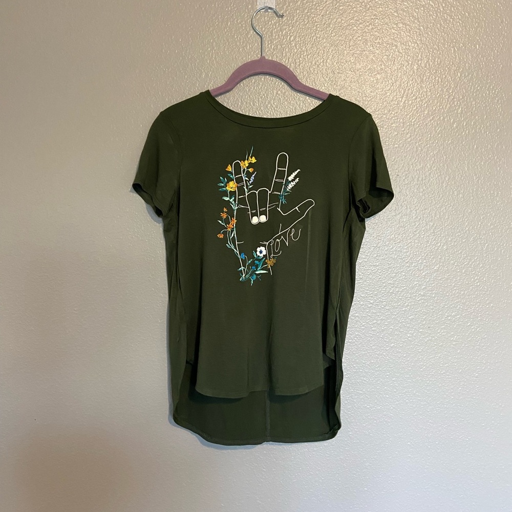 Old Navy Olive Graphic Girls Top